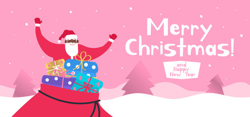 merry christmas and happy new year cute african american santa claus bag with gift boxes