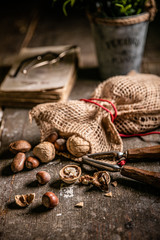 nuts cracked on table
