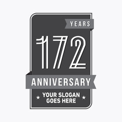 172 years anniversary design template. One hundred and seventy-two years celebration logo. Vector and illustration.