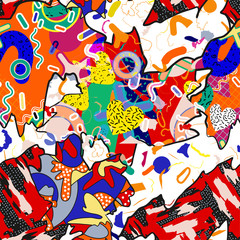 Patchwork pattern summer juicy. Blankets spotty color illustration with memphis, heart, love