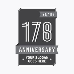178 years anniversary design template. One hundred and seventy-eight years celebration logo. Vector and illustration.