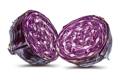 Fresh red cabbage isolated on white background with clipping path