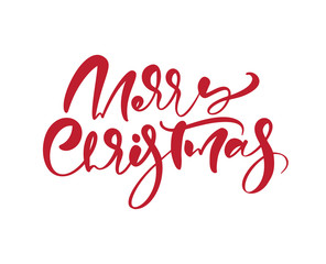 Naklejka na ściany i meble Merry Christmas vector calligraphic handwritten text. Xmas holidays lettering for greeting card, poster, modern winter season postcard, brochure