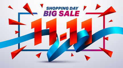 11.11 Shopping day sale poster or flyer design.Singles Day sale banner concep.Sale promotion advertising Brochures,Poster or Banner for November 11 shopping day.Vector illustration