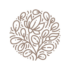 Vector logo flower design. Floral round Vintage element. Emblem luxury beauty spa, eco organic product, natural badge for cosmetics