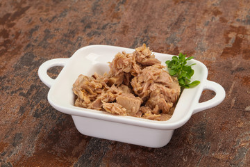 Canned tuna fish in the bowl