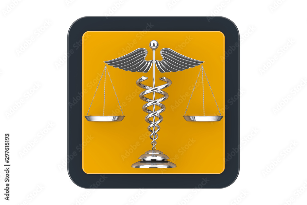 Poster Silver Medical Caduceus Symbol in form of Scales as Touchpoint Web Icon Button. 3d Rendering