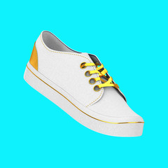 New Unbranded White Blank Sneakers with Golden Lace. 3d Rendering