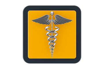 Silver Medical Caduceus Symbol as Touchpoint Web Icon Button. 3d Rendering