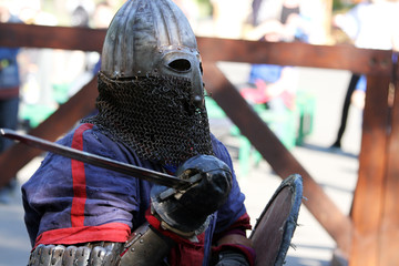 Medieval knight before battle. Portrait