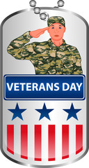 Military tag stamp of veterans day. Soldiers salute all who served the country