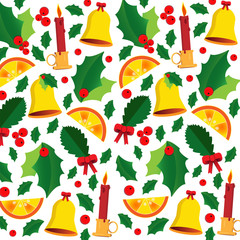 Vector Christmas composition with the image of mistletoe leaf, candle and bell.