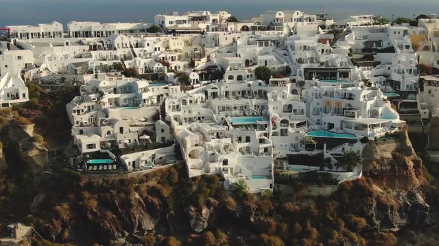 Aerial Footage - White Houses And Blue Domes Of Oia, Santorini