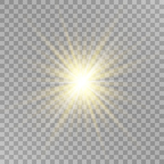  White beautiful light explodes in a transparent explosion. Vector, bright illustration for a perfect effect with sparkles. Bright Star. Transparent gloss gloss gloss, bright flash.