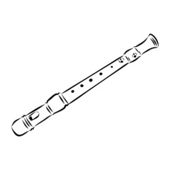 flute isolated on white background, music instrument sketch 