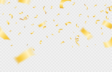 Abstract background. Party, Celebration or special birthday background with golden shiny glitters or ribbon falling in transparent background. Creative and Modern design in EPS10 vector illustration.