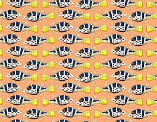 Seamless pattern with Valentin's sharpnose puffers on orange background