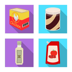 Vector illustration of can and food symbol. Set of can and package vector icon for stock.