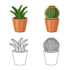 Vector illustration of cactus and pot logo. Set of cactus and cacti vector icon for stock.