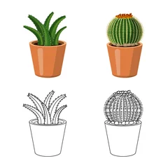 Foto op Plexiglas Cactus in pot Vector illustration of cactus and pot logo. Set of cactus and cacti vector icon for stock.