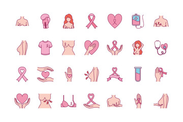 bundle of breast cancer set icons