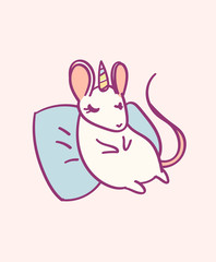 Cute cartoon character mouse unicorn, funny magical hand drawn vector illustration. Tee, card print graphic art.