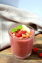 Fresh raspberries and bananas   smoothies  Healthy food concept
