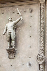 Door decoration with Russian war theme, National Memorial on Vitkov Hill, Prague, Czech republic