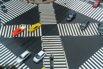 Cars on crossing, motion blur, Sukiyabashi, Ginza, Tokyo, Japan