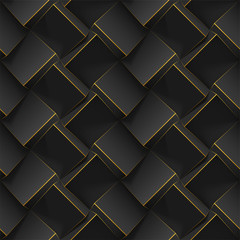 Seamless geometric pattern with realistic black 3d cubes. Vector template for wallpapers, textile, fabric, poster, flyer, backgrounds or advertising. Texture with extrude effect. Vector illustration.