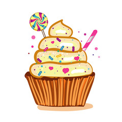 Birthday cupcake with candle. Funny. Wall stickers