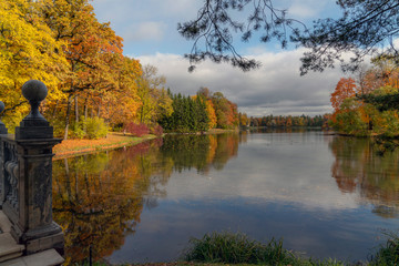 Golden autumn in Catherine Park, Pushkin, St. Petersburg, Russia