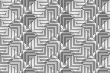 Monochrome geometric seamless pattern with gray strips. Template for wallpapers, textile, fabric, wrapping paper, backgrounds. Vector texture with an optical effect. Vector illustration with 3d cubes.