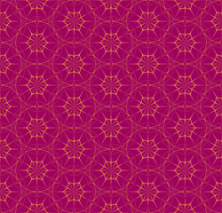 Bright seamless polygonal pattern with triangles. Fuchsia color texture with orange thin lines. Vector geometric illustration for background, wallpaper, interior, textile, wrapping paper print design.