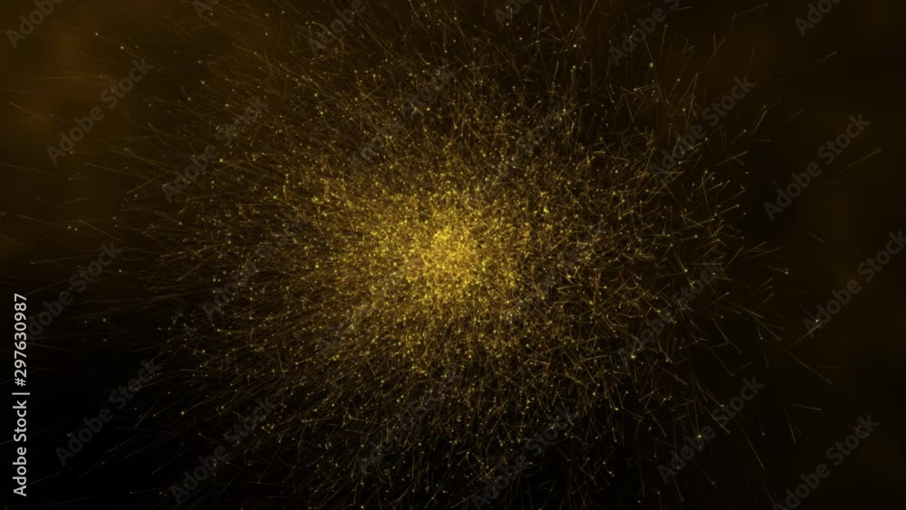 Poster 3d rendering dust dolden digital particles web line flow abstract technology on dark background.