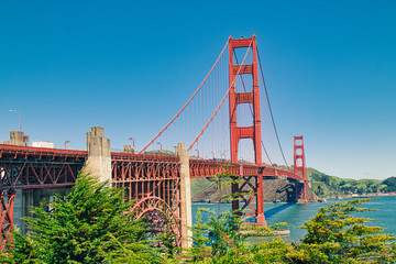 Golden Gate Bridge spanning across San Francisco Bay