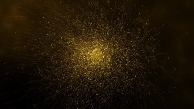 3D rendering dust dolden digital particles web line flow abstract technology on dark background.