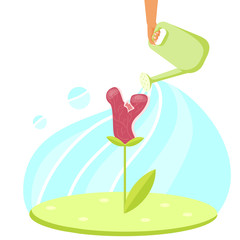 Meat grows like a plant. Vector concept of plant based meat. Man grows meat. Flat illustration