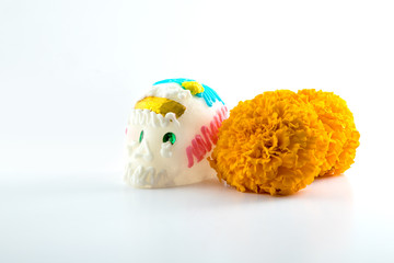 Calavera de azúcar y cempasúchil