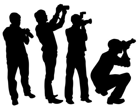 Man with camera and woman on white background