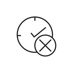 Watch with a cross. Illustration of a clock with an invalid symbol, clock cancellation unit or time icon. Watch with an X