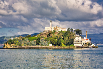 Naklejka premium Arriving at Alcatraz Island off the coast of San Francisco