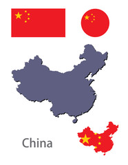 China silhouette and flag vector