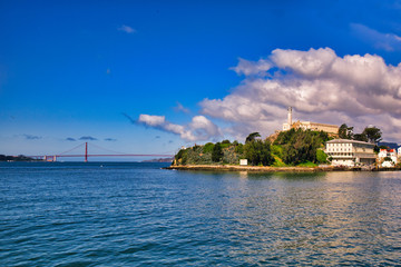 Alcatraz Island and Golden Gate Bridge in San Francisco