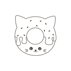 cute cartoon black and white donut cat funny vector illustration for coloring art