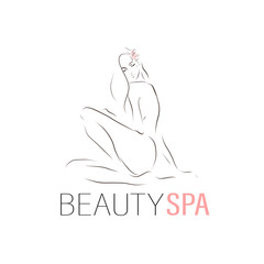 Young beautiful woman. Slender female body. Hand-drawn illustration on the theme of beauty and health, body care. Vector