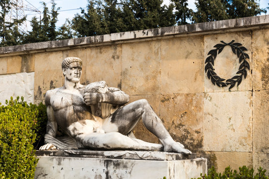 Thermopylae, Greece. Memorial monument to King of Sparta Leonidas, the 300 Spartan and the 700 Thespians who fought at the Battle of Thermopylae