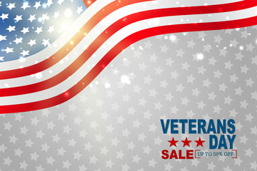 Veterans Day sale. Honoring all who served. American flag cover. USA National holiday design concept. Vector illustration.