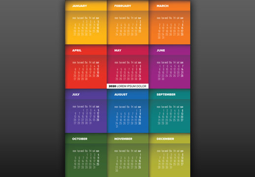 Colorful Annual Calendar Layout