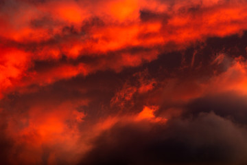 Dramatic sunset sky over Font Romeu, situated in the Pyrenees mountains, France